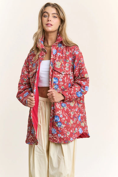 Quilt Stitch Oversize Jacket Red Floral