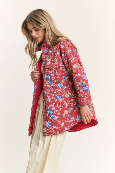 Quilt Stitch Oversize Jacket Red Floral