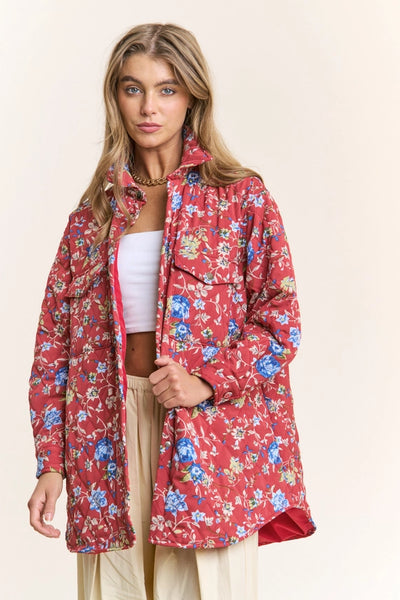 Quilt Stitch Oversize Jacket Red Floral