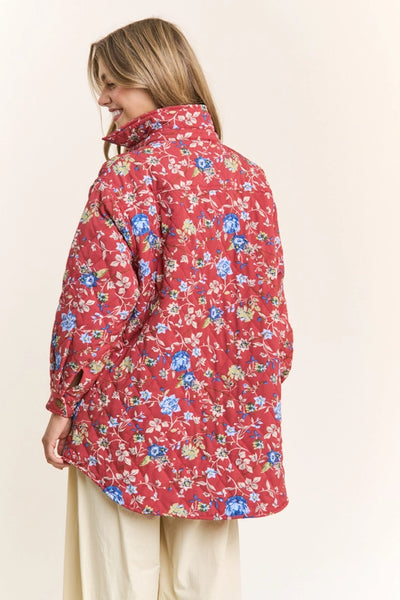 Quilt Stitch Oversize Jacket Red Floral