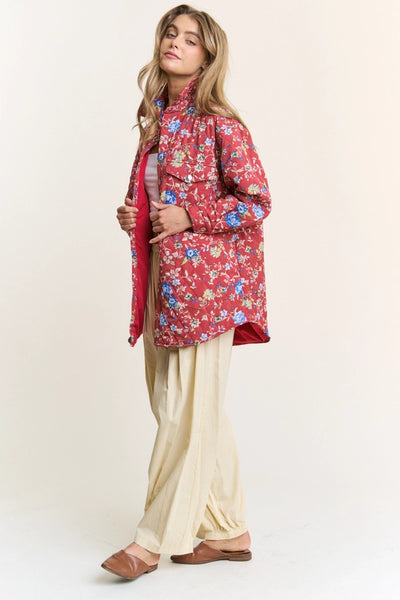 Quilt Stitch Oversize Jacket Red Floral