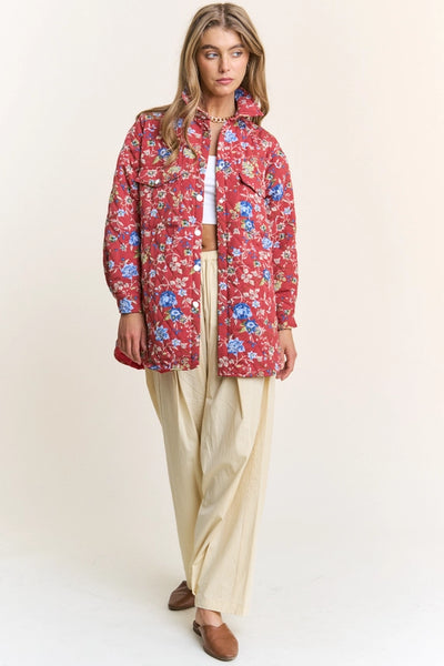 Quilt Stitch Oversize Jacket Red Floral