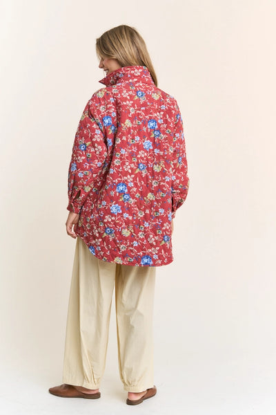 Quilt Stitch Oversize Jacket Red Floral