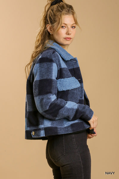 Kailey Plaid Cropped Jacket Blue