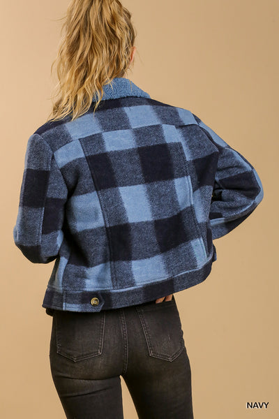 Kailey Plaid Cropped Jacket Blue