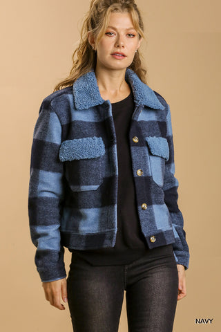 Kailey Plaid Cropped Jacket Blue