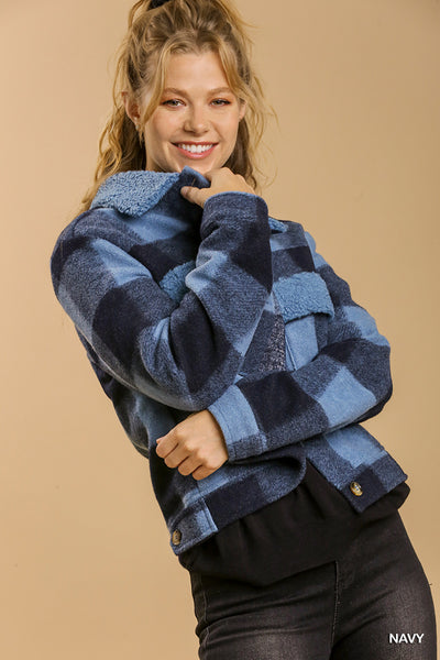 Kailey Plaid Cropped Jacket Blue