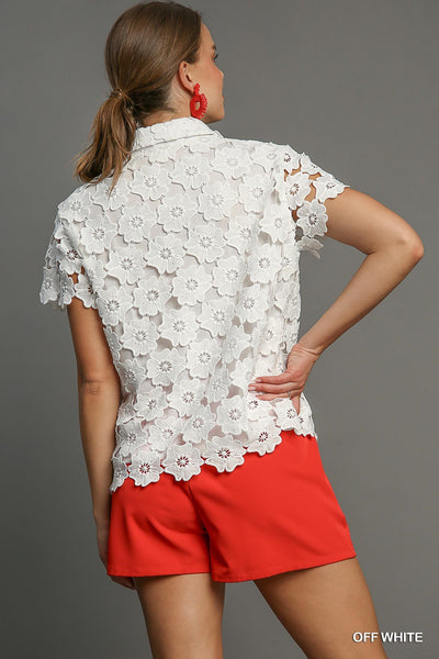 Lydia Floral Lace Top White