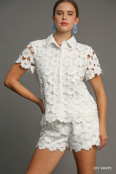 Lydia Floral Lace Top White