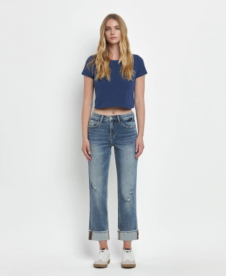 Lovervet High Rise Cuff Straight Jeans