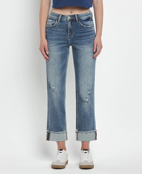 Lovervet High Rise Cuff Straight Jeans