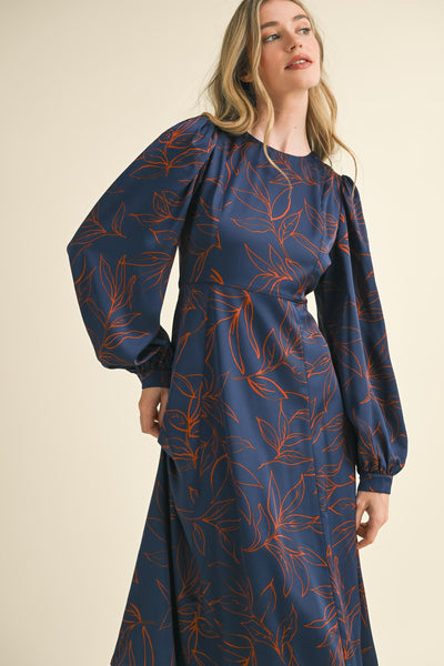 Hester Printed Midi Dress Navy