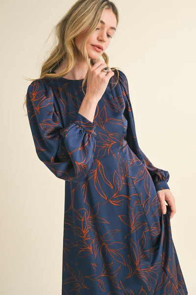 Hester Printed Midi Dress Navy