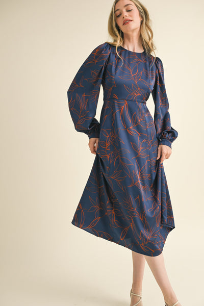 Hester Printed Midi Dress Navy