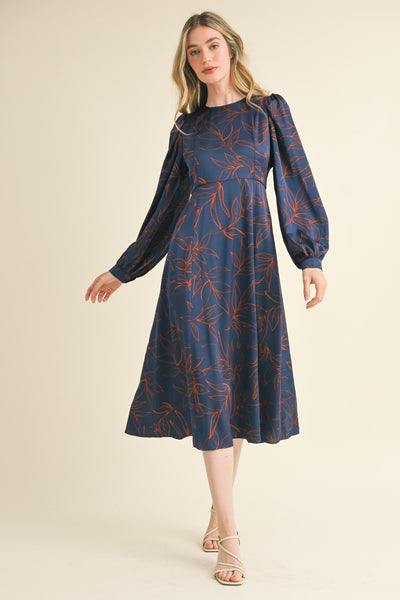 Hester Printed Midi Dress Navy