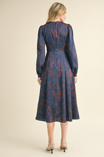 Hester Printed Midi Dress Navy