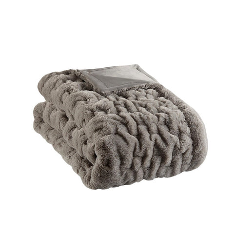 Ruched Faux Fur Blanket Gray