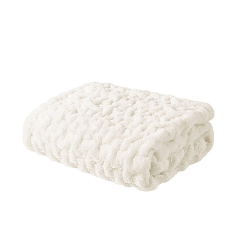 Ruched Faux Fur Blanket Ivory