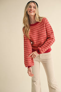 Susan Geometric Stripe Sweater Red