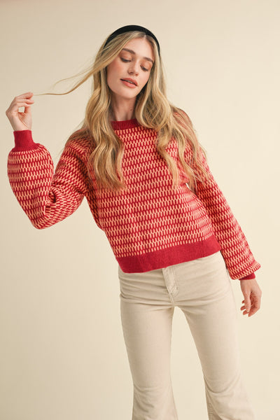 Susan Geometric Stripe Sweater Red