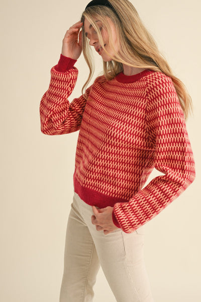 Susan Geometric Stripe Sweater Red