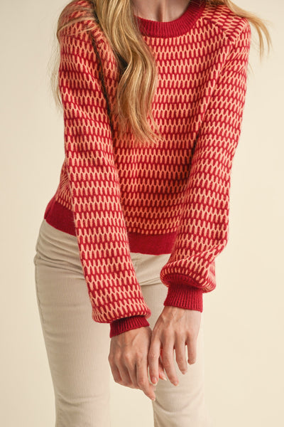 Susan Geometric Stripe Sweater Red