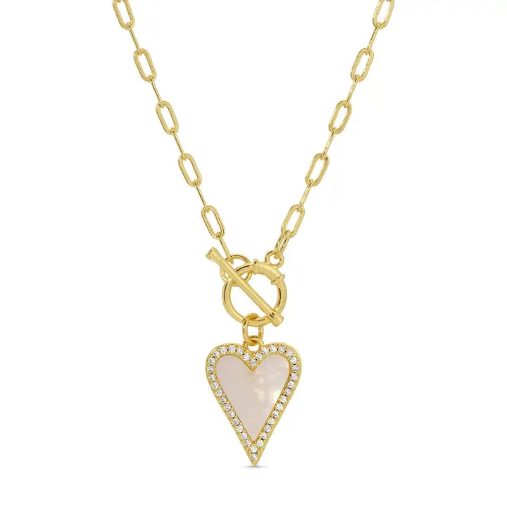 Mother of Pearl Pave Heart Toggle Necklace