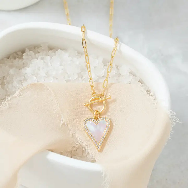 Mother of Pearl Pave Heart Toggle Necklace