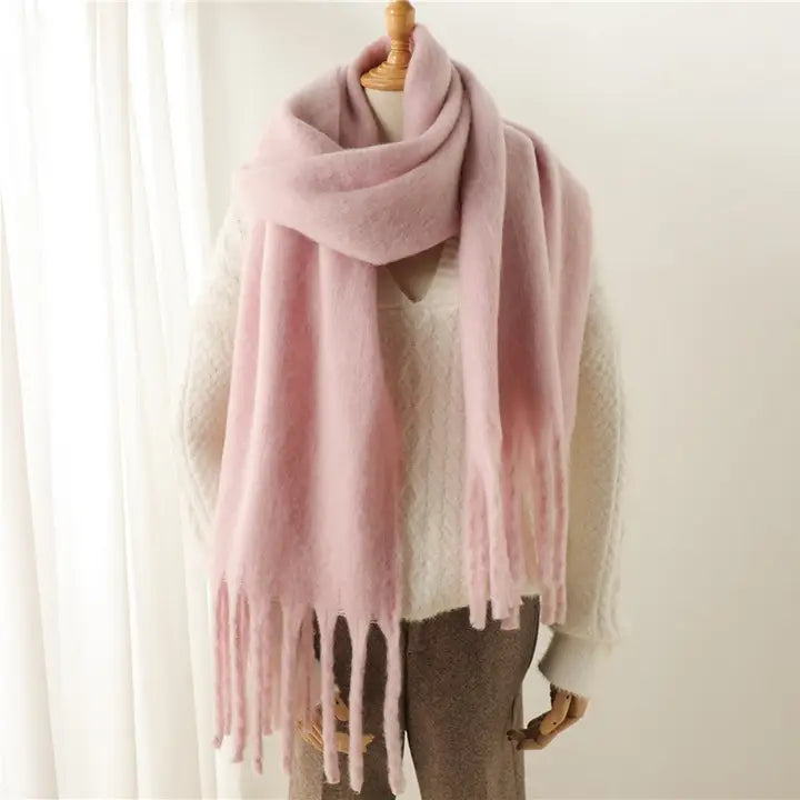 Winter Warm Tassel Scarf Pink