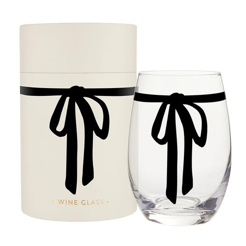 Black Bow Stemless Wine Glass