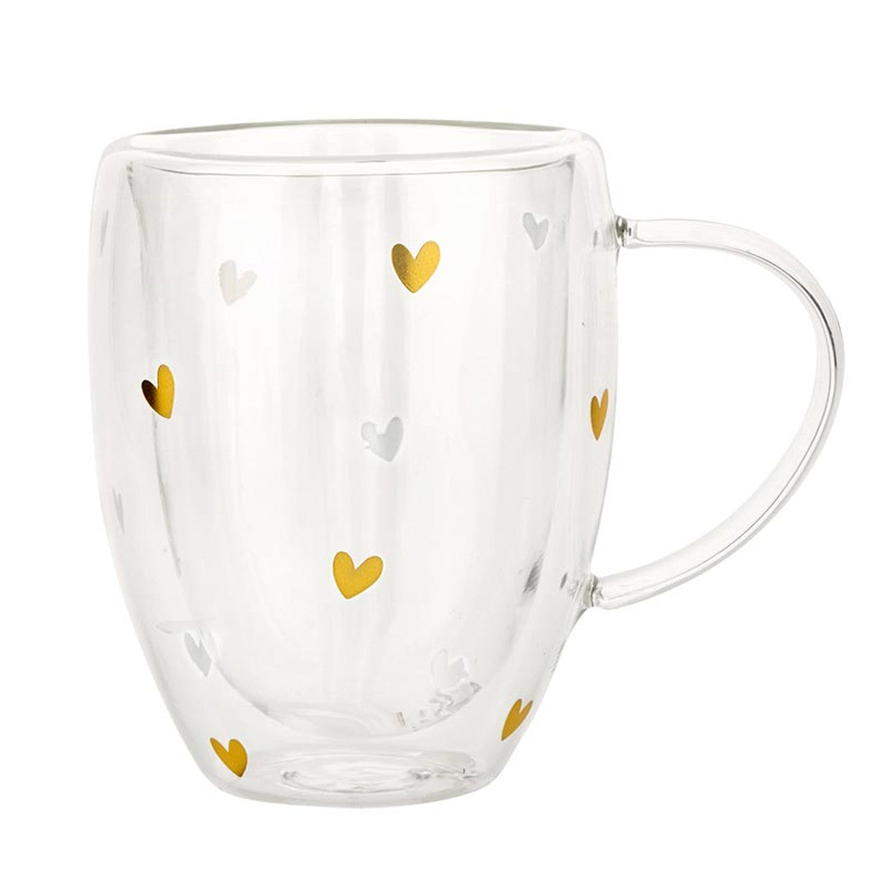 Gold Hearts Double Wall Tea Cup