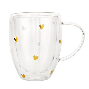 Gold Hearts Double Wall Tea Cup