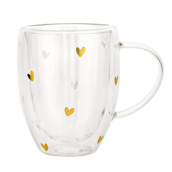 Gold Hearts Double Wall Tea Cup