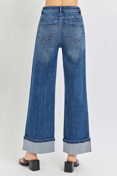 Risen High Rise Ankle Cuffed Wide Jeans