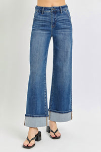 Risen High Rise Ankle Cuffed Wide Jeans