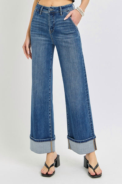 Risen High Rise Ankle Cuffed Wide Jeans