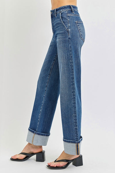 Risen High Rise Ankle Cuffed Wide Jeans