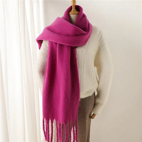 Winter Warm Tassel Scarf Rose