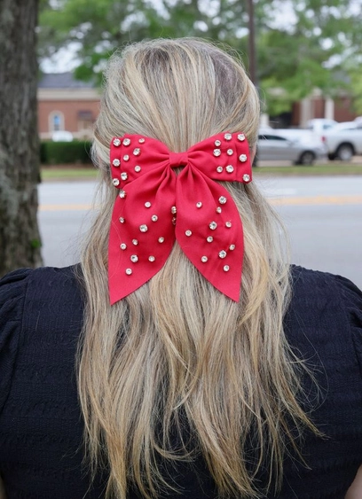 Brett Cz Hair Bow Red