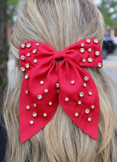 Brett Cz Hair Bow Red