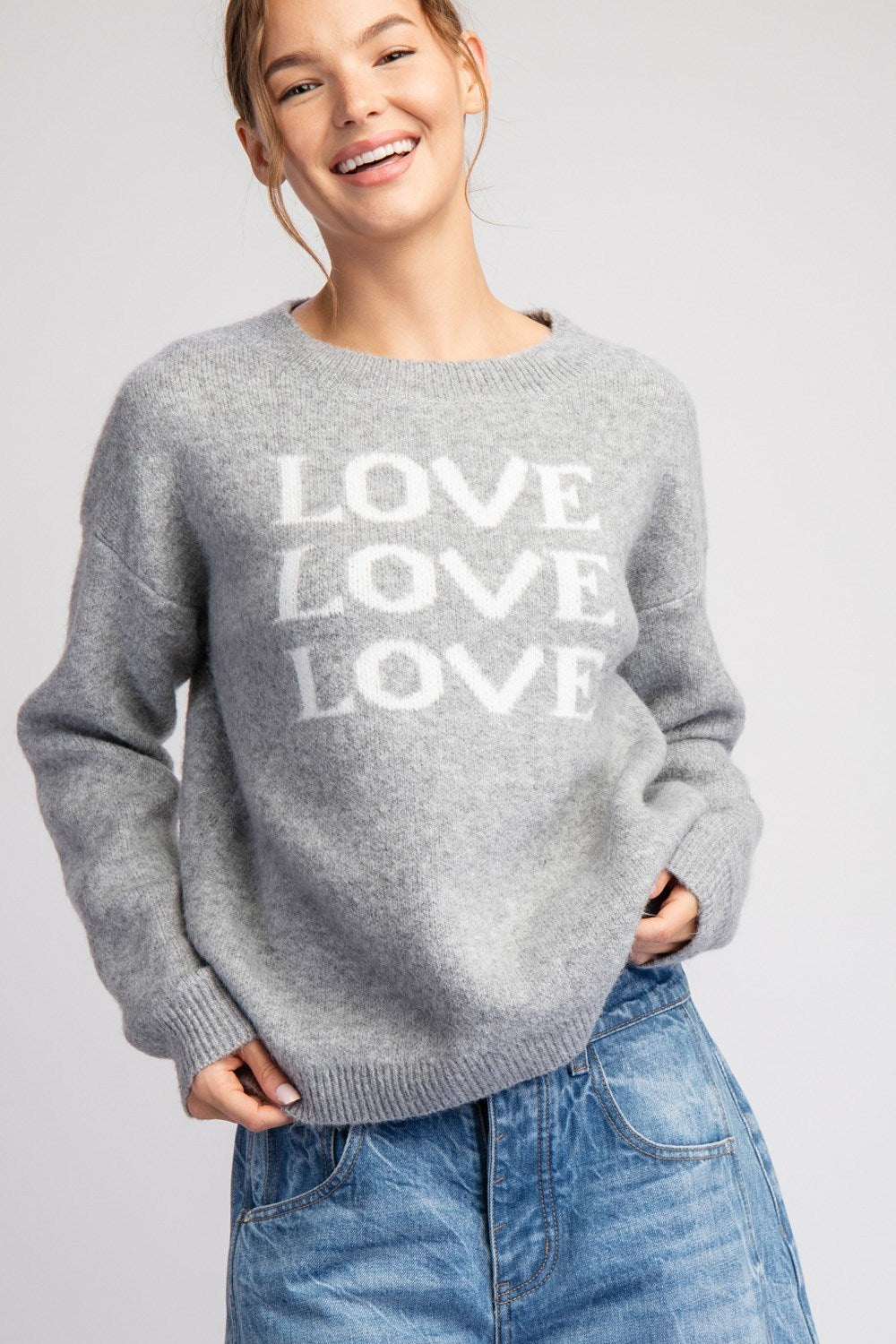 Love Printed Sweater Gray