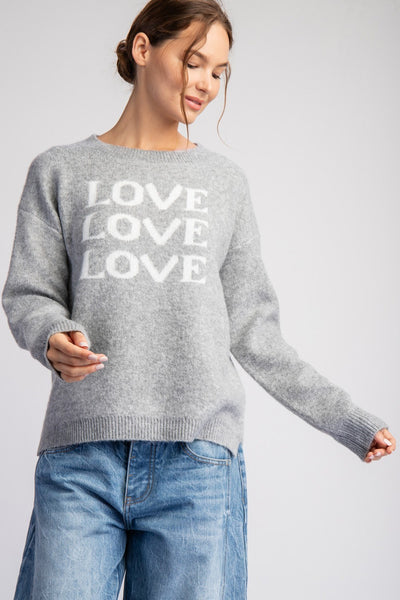 Love Printed Sweater Gray