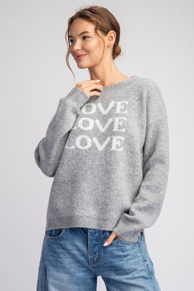 Love Printed Sweater Gray