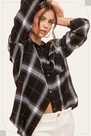 Rori Raw Edge Plaid Shirt Black