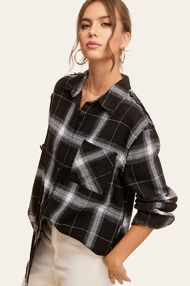 Rori Raw Edge Plaid Shirt Black