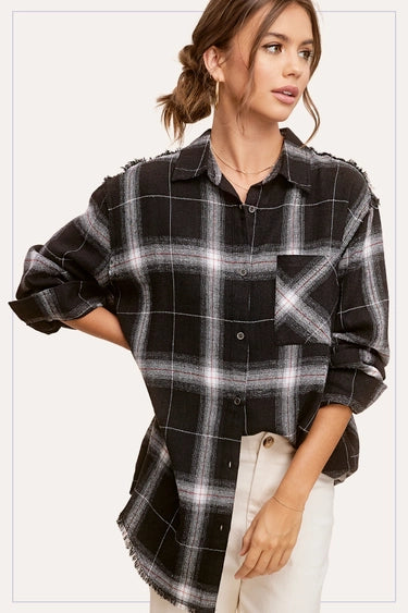 Rori Raw Edge Plaid Shirt Black