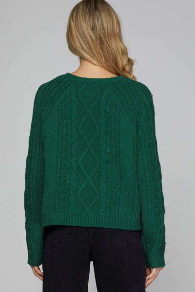 Bailey Embellished Cable Knit Sweater Green