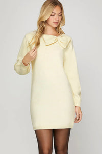 Grace Bow Neckline Sweater Dress Cream