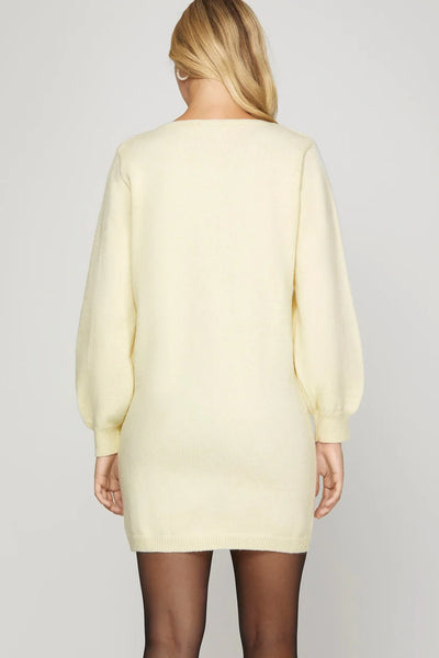 Grace Bow Neckline Sweater Dress Cream