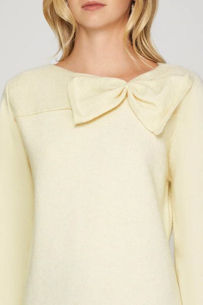 Grace Bow Neckline Sweater Dress Cream